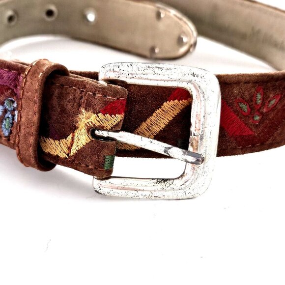 Royal Robbins Brown Leather Geometric Embroidered Belt Womens Medium - Picture 2 of 3